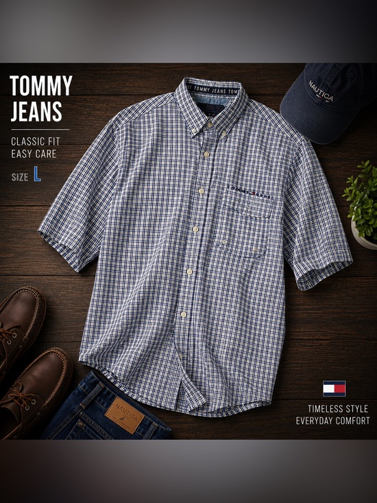 Tommy Hilfiger Other - Tommy Hilfiger Men’s White and Blue Plaid Short-Sleeve Button-Down Shirt